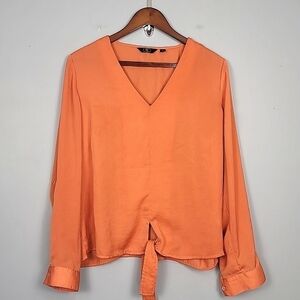 G By Giuliana Orange Rust Long Sleeve Front Tie Flowy Blouse